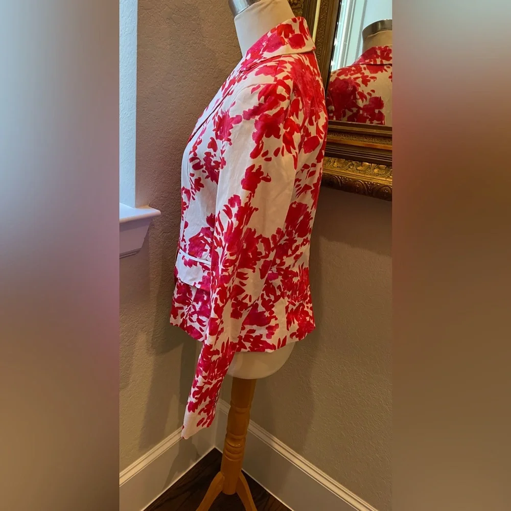 7th Avenue New York & Company Suiting Collection Magenta and Cream Floral Jacket - Picture 5 of 8